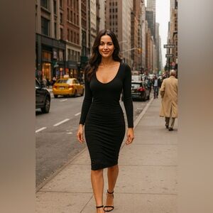 EUC James Perse Black V Neck Ruched Dress Size 1